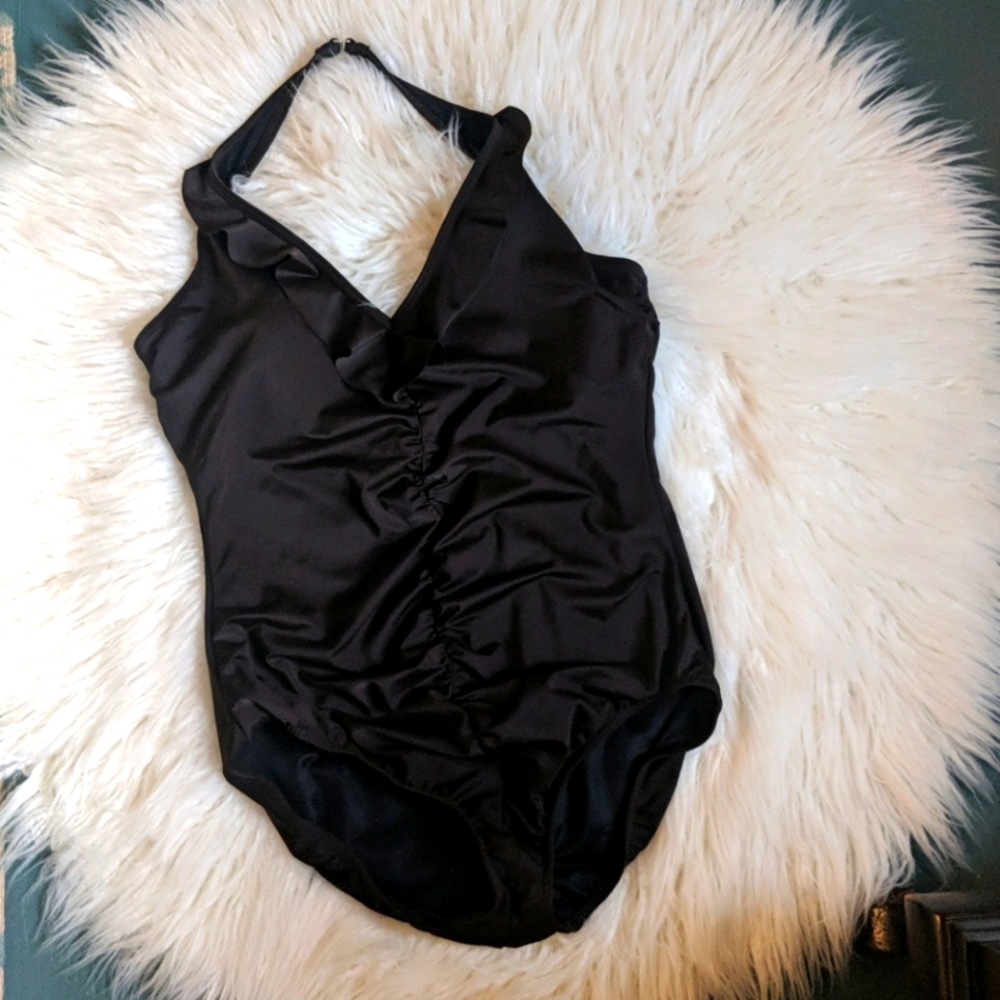 Lands End Brown Ruffle One-piece Swimsuit